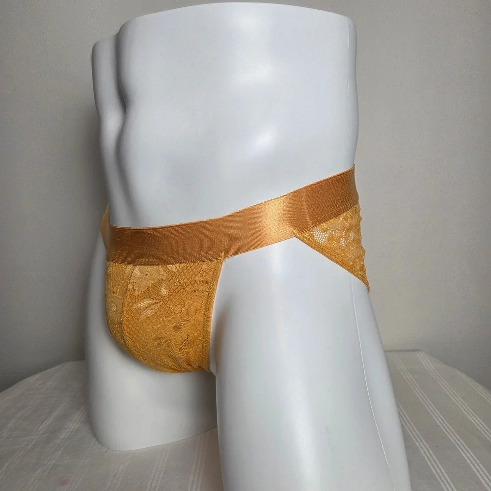 Cosabella Luxurious Mens Mid Rise Lace Brief Turmeric Yellow Underwear